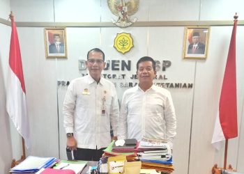 Bupati Simalungun Radiapoh Hasiholan Sinaga bersama dengan Direktorat Jenderal Pra Sarana dan Sarana Pertanian (Ditjen PSP) Kementerian Pertanian RI Ali Jamil di Kementerian Pertanian RI di Jakarta. ( nawasenanews/ Ist)