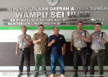 Pengamanan Balai Pengelolaan Aerah Aliran Sungai Wampu diserahterimakan kepada PT Jaguar Inti Perkasa dengan personel tiga orang Satpam. ( Nawasenanews.com/ Ist)