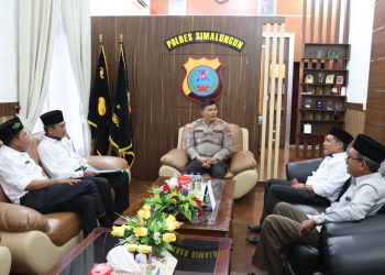 Kapolres Simalungun bersilaturahmi dengan PC NU Kabupaten Simalungun membahas tentang merawat toleransi antar umat beragama.( Nawasenanews/ Ist)
