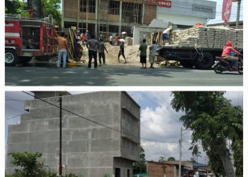 Keterangan Foto : Bangunan yang diduga tidak memiliki izin sedang dalam tahap pengerjaan, terletak di Jl. Medan, Kelurahan Tambun Nabolon dan Jalan Pendeta J.Wismar Saragih, Kelurahan Tanjung Pinggir Kecamatan Siantar Martoba.( Nawasenanews/ AS)