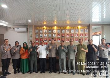 Maruli Siahaan selaku penasehat PP Polri Kota Medan beraudiensi ke Polrestabes Medan untuk silaturahmi dan menjalin komunikasi dengan Polrestabes, Selasa ( 30/5/2023).( Nawasenanews/ Ist)