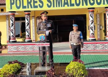 Kapolres Simalungun saat memimpin upacara peringatan Hari Lahir Pancasila di Mapolres Simalungun ,Pamatang Raya, Kamis (1/6/2023) ( Nawasenanes/ Ist)