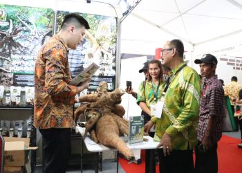 Wakil Bupati didampingi Kabag Perekonomian Agustina Simanjorang dan pengurus KTNA meninjau stand pameran yang berada di lokasi panggung utama. ( Nawasenanews/Ist)