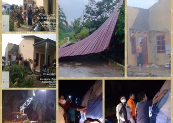 Sebuah rumah yang diterpa angin puting beliung di kelurahan Tambun Nabolon mendapat bantuan dari Pemko Pematang Siantar.( Nawasenanews/Ist)