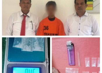 Tersangka GT (20) buruh harian yang nyambi menjadi pengedar Sabu sabu di Tinjowan Ujung Padang Kabupaten Simalungun.( Nawasenanews/ Ist)