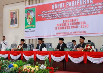 Rapat Paripurna Istimewa DPRD Simalungun digelar untuk mendengarkan pidato kenegaraan Presiden jelang HUT Kemerdekaan Ri ke 78. (Nawasenanews.com/ Ist)