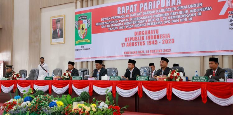 Rapat Paripurna Istimewa DPRD Simalungun digelar untuk mendengarkan pidato kenegaraan Presiden jelang HUT Kemerdekaan Ri ke 78. (Nawasenanews.com/ Ist)