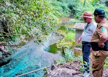 Bupati Simalungun meninjau sumber mata air yang berada di Nagori Pamatang Sinaman Kecamatan Dolok Masagal untuk diupayakan pengelolaan air bersihnya oleh PDAM Tirta Lihou. ( Nawasenanews/ Ist)