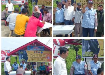 Personil Sat Resnarkoba Polres Tanjungbalai melaksanakan sosialisasi tentang narkoba musuh bersama di Posko Kampung Bebas Narkoba.( Nawasenanews/ Ist)