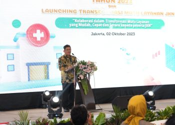 Direktur Utama BPJS saat berpidato pada acara Transformasi BPJS Meningkatkan Mutu Layanan di Jakarta,Senin 2 Oktober 2023. (Nawasenanews/ Ist)