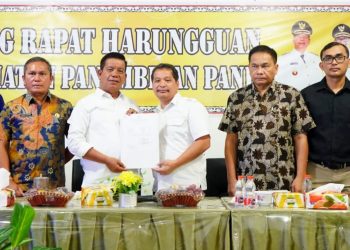 Bupati Simalungun didampingi Kepala inspektorat foto bersama dengan pimpinan Perwakilan BPK RI di Provinsi Sumut dan menyerahkan SK Pemeriksa kepada Bupati Simalungun.(Nawasenanews/ Ist)