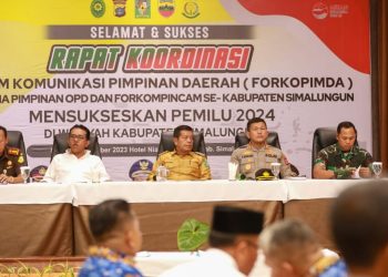 Bupati Simalungun dan Ketua DPRD mengikuti Rapat Koordinasi Forkopimda di Parapat. (Nawasenanews/ Ist)