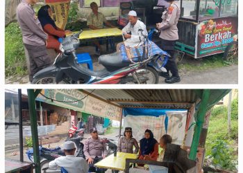 Keterangan Foto : Satgas Preemtif Operasi Mantab brata Polres Pematang Siantar dipimpin Kasubsatgas Binmas IPTU Nana Sandra SH dan Kasubsubsatgas Edukasi Bripka saat sambangi Warung Asmi. (Ist)