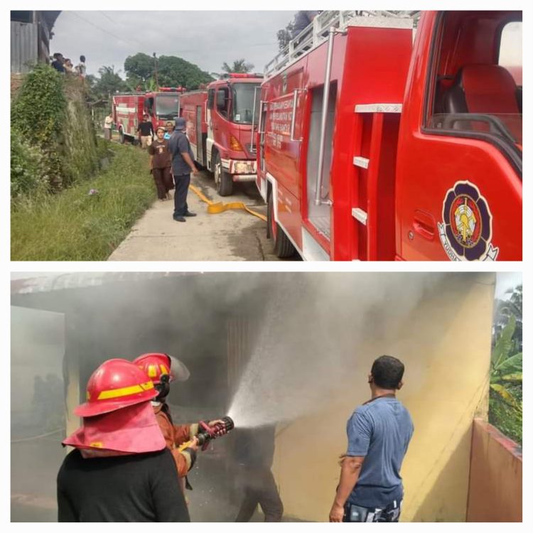 Keterangan Foto : Lima unit armada pemadam kebakaran milik Dinas Pemadam Kebakaran dan Penyelamatan (Disdamkarmat) Kota Pematang Siantar dikerahkan untuk memadamkan kebakaran di Jalan Lau Cimba.(Ist)