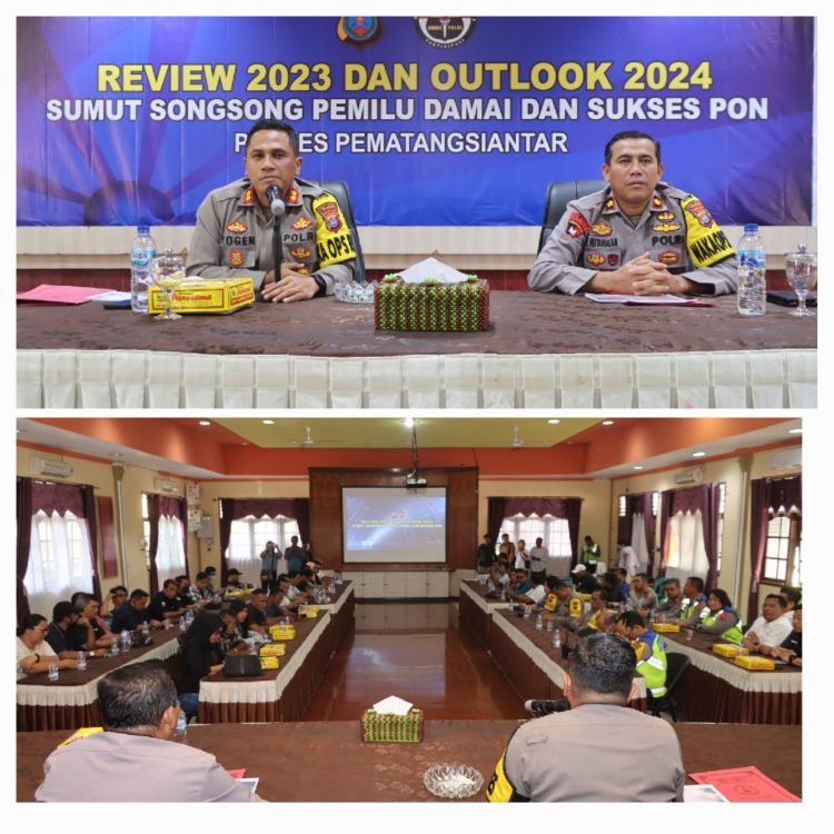 Keterangan Foto : Kapolres Pematang Siantar AKBP Yogen Heroes Baruno SH, SIK saat pimpin repleksi akhir tahun 2023 dan Outlook Tahun 2024. (Ist)