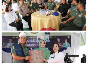 Keteterangan Foto: dr Susanti diwakili Staf ahli Wali Kota Bidang Pemerintahan saat menyerahkan cenderamata kepada Letkol CPM Junilham Sitorus beserta istri yang akan bertugas sebagai Dandenpom I/3 Pekanbaru.(Ist)