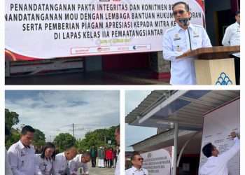 Keterangan Foto : Lapas Kelas IIA Pematangsiantar saat laksanakan apel penandatanganan pakta integritas dan komitmen bersama. (Ist)