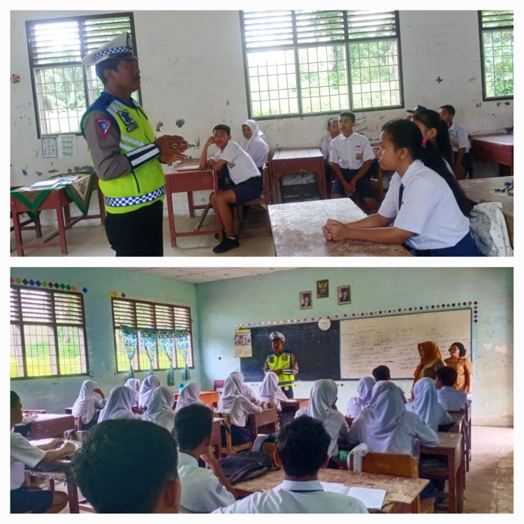 Keterangan Foto : Sat Lantas Polres Simalungun saat menggelar kegiatan "POLICE GOES TO SCHOOL" di SMP Negeri 1 Tapian Dolok.(Ist)