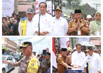 Kapolres Simalungun turut hadir saat Presiden Joko Widodo meresmikan Inpres untuk perbaikan jalan daerah di Sumut, yang berlokasi di Jalan DI Panjaitan Kota Tanjung Balai, Kamis (14/3/2024).(Nawasenanews/ Ist)