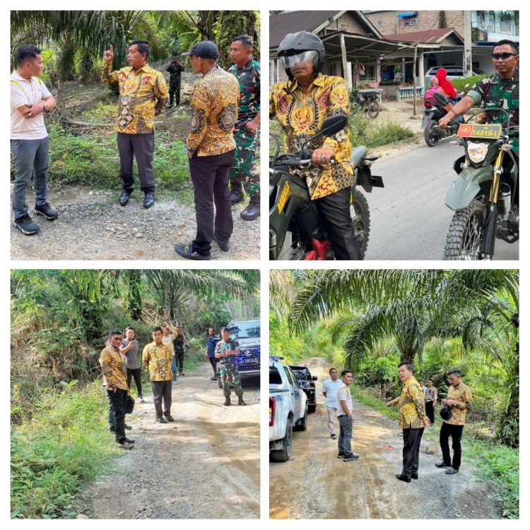 Bupati Simalungun Radiapoh Hasiholan Sinaga bersama Dandim 0207/Sml Letkol Inf Slamet Faojan dan Kadis PUTR Hotbinson Damanik saat meninjau jalan penghubung antara Nagori Damakkitang dengan Nagori Silou Dunia Kecamatan Silou Kahean, Simalungun, Sumut yang akan diperbaiki pada April ini dengan menelan dana Rp14 Miliar. ( Nawasenanews/ Ist)