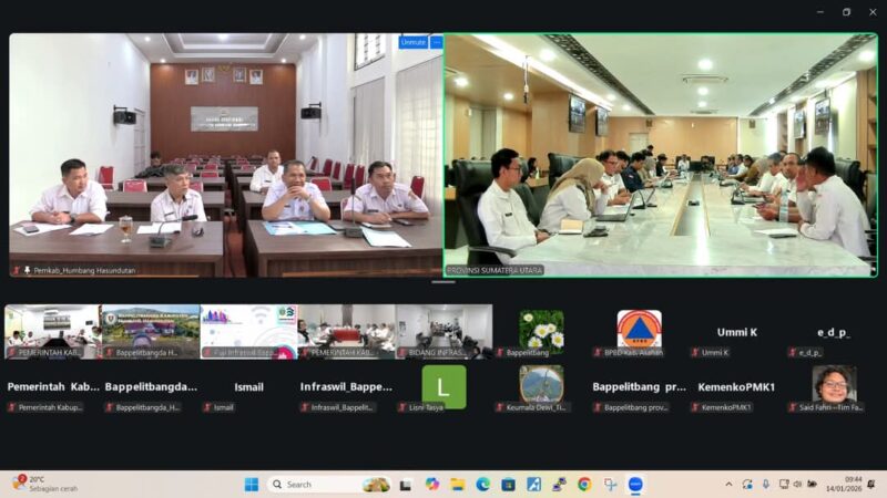 Sekda Chiristison Rudianto Marbun didampingi para pimpinan OPD (Organisasi Perangkat Daerah) saat mengikuti Rapat Koordinasi Daerah Penyusunan Pedoman Strategis untuk Rehabilitasi dan Rekonstruksi Pascabencana di Sumatera Utara. (Nawasenanews/Ist)